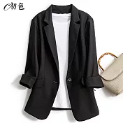 【初色】透氣棉麻西裝外套-共4色-99062(M-2XL可選) L 黑色