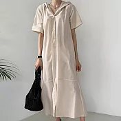 【ACheter】東京文藝簡約純色棉麻長襯衫大裙襬洋裝#109432- M 米白