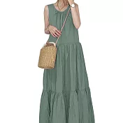 【ACheter】日本小清新背蝴蝶系帶棉麻蛋糕背心洋裝#109434- F 綠