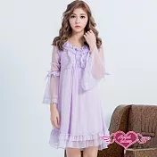 天使霓裳 居家睡衣 清秀洋溢 長袖一件式連身氣質層次睡衣(共三色) F 紫