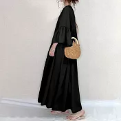 【MsMore】杜拜夏季純色荷葉寬鬆涼爽大碼長洋裝#109435- 2XL 黑