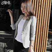 【初色】休閒棉麻西裝外套-共3色-99109(M-2XL可選) M 豆綠灰