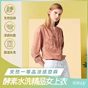 【ST.MALO】天然透氣100%亞麻水洗精品沁涼女襯衫-2118WS- XL 蜜金棕