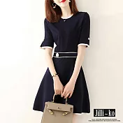 【Jilli~ko】法式優雅感A字連衣裙 9820　 FREE 深藍色