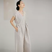 旅途原品_知道_亞麻V領連體褲 M/L/XL　 M 麻色