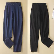 【ACheter】日本皇家女後鬆緊腰寬鬆直筒小腳棉麻長褲#109640- M 黑