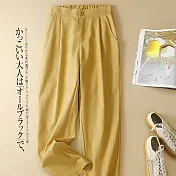 【ACheter】日本皇家女後鬆緊腰寬鬆直筒小腳棉麻長褲#109640- M 黃