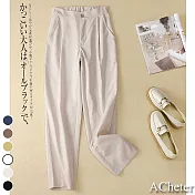 【ACheter】日本皇家女後鬆緊腰寬鬆直筒小腳棉麻長褲#109640- M 杏