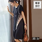 【Jilli~ko】蕾絲拼接魚尾連衣裙 8076 M-XL　 M 黑色