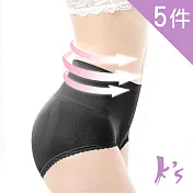 【K’s 凱恩絲】莫代爾高腰魔塑收腹提臀女內褲(時尚黑)-超值5件組 L-XL 黑色