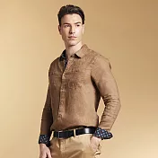 【ST.MALO】英倫紳士100%亞麻水洗經典男襯衫-2161MS- L 深棕色