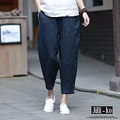 【Jilli~ko】文藝棉麻感休閒蘿蔔九分褲 J8203  FREE 深藍色