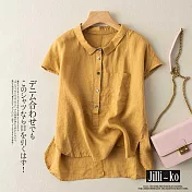 【Jilli~ko】前短後長輕文藝棉麻襯衫 J8192  FREE 黃色