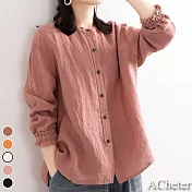 【ACheter】大碼長袖寬鬆休閒燈籠袖襯衫上衣#110433- M 粉紅