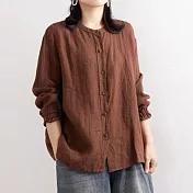 【ACheter】大碼長袖寬鬆休閒燈籠袖襯衫上衣#110433- M 咖