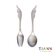 【鈦安TiANN】夢想羽翼 純鈦湯匙+叉子組 (贈防水收納袋) /環保餐具/露營餐具