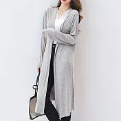 【MsMore】金韓春莫代爾開叉防曬衣空調衫長袖薄款外罩#110557- M 淺灰