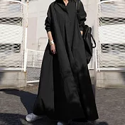 【ACheter】亞馬遜設計風大擺純色棉麻洋裝#110494- M 黑