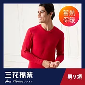 【SunFlower三花】三花急暖輕著男V領衫(發熱衣) M 紅