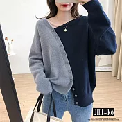 【Jilli~ko】不規則領撞色針織衫 7181　 FREE 灰色