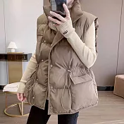 【MsMore】時尚韓版收腰顯瘦保暖鋪棉背心外套#110979- M 卡其