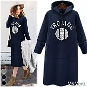 【MsMore】英國皇室加絨加厚寬鬆顯瘦連帽休閒洋裝#111091- M 藏青