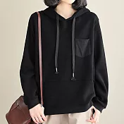 【ACheter】日本棉連帽寬鬆大碼文藝百搭寬鬆上衣#111015- XL 黑