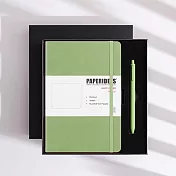 PAPERIDEAS 精美禮盒組 A5子彈筆記本 頁碼硬麵綁帶筆記本 與成功有約的子彈筆記術 石磨灰-牛油果綠