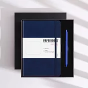 PAPERIDEAS 精美禮盒組 A5子彈筆記本 頁碼硬面綁帶筆記本 與成功有約的子彈筆記術 石磨灰-藏藍