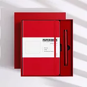 PAPERIDEAS 精美禮盒組 A5子彈筆記本 頁碼硬面綁帶筆記本 與成功有約的子彈筆記術 紅色-紅色