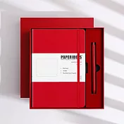 PAPERIDEAS 精美禮盒組 A5子彈筆記本 頁碼硬麵綁帶筆記本 與成功有約的子彈筆記術 紅色-紅色