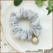 『坂井.亞希子』優雅氣質雪紡珍珠鑲鑽墜飾造型髮圈 -灰色