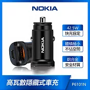 【Nokia 諾基亞】PD+QC 38W 2孔輸出 Type-C+Type-A液晶顯示快充車充 (P6101N) 黑色