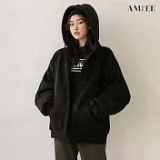 【AMIEE】簡約寬鬆連帽外套(KDC-8345) M 黑色