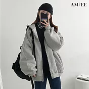【AMIEE】簡約寬鬆連帽外套(KDC-8345) M 灰色