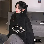 【Jilli~ko】華夫格英文刺繡立領衛衣 58702　 FREE 黑色