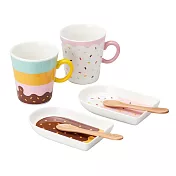 【小倉陶器】甜點造型陶瓷馬克杯餐盤雙入組(附木匙) ‧ 草莓甜甜圈