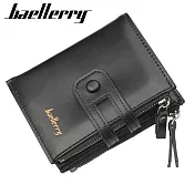 【Baellerry 佰利瑞】12卡搭扣商務雙拉鏈零錢男用短夾(D3206) _黑色
