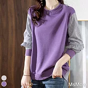 【MsMore】韓版寬鬆設計感俏佳人拼接棉上衣#111865- XL 紫