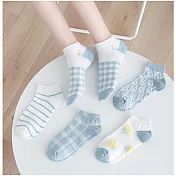 【Missking 1983】春夏小清新藍色系花女船襪(5雙組)