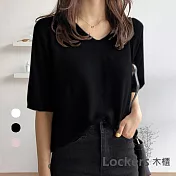 【Lockers 木櫃】春秋慵懶風V領素色上衣-3色 L111021117 FREE 黑色