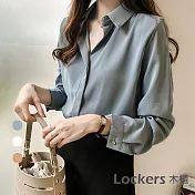 【Lockers 木櫃】春秋OL氣質雪紡襯衫-3色 L11102119 藍色