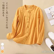 【ACheter】新款日式大碼寬鬆百搭棉麻襯衫上衣#111990- M 姜黃