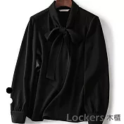 【Lockers 木櫃】春秋熟女蝴蝶結飄帶上衣-2色 L111022212 FREE 黑色