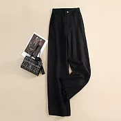 【ACheter】新款高腰後鬆緊垂感寬鬆顯瘦棉麻直筒寬褲#111932- L 黑