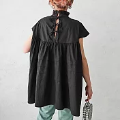 【ACheter】日系氣質後背系帶寬鬆設計棉麻上衣#111851- F 黑