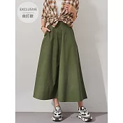 【慢。生活】後鬆緊側拉鍊開扣垂墜傘襬A字長裙 M-XL 8207  L 綠色