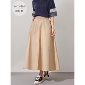 【慢。生活】後鬆緊側拉鍊開扣垂墜傘襬A字長裙 M-XL 8207  M 卡其色