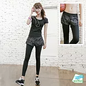 【BODYAIR嚴選】假兩件彈力迷彩九分褲(瑜珈.運動.慢跑.透氣.舞蹈.運動褲) S 迷彩