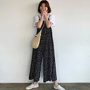 【AnZa】點點吊帶連身雪紡闊腿褲          FREE 黑色